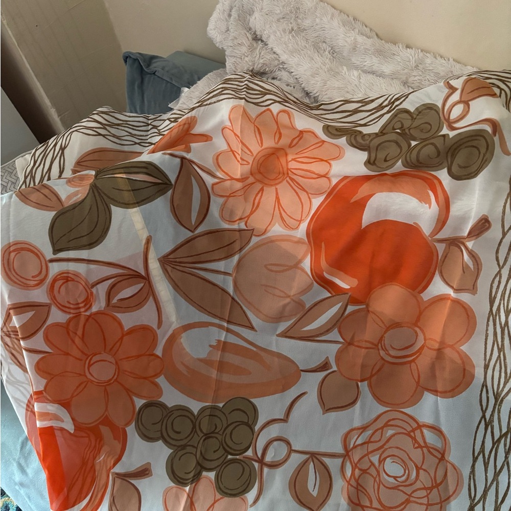 Floral Orange and Brown silk scarf